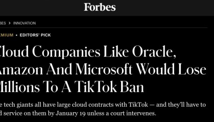 美科技巨头甲骨文警告:封禁法律生效后,将停止托管TikTok用户数据